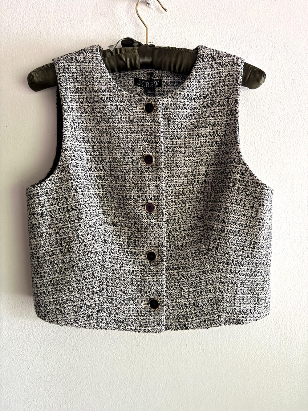 J. Crew Heathered Tweed Crewneck Vest Business/Office Wear B&W Size 10 NWT